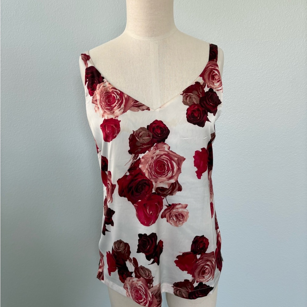 White House Black Market Reversible Top - Red and White Floral/Grey Stripe